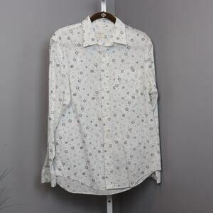 Club Monaco Slim Fit White Button Down Shirt Medium Geometric Print